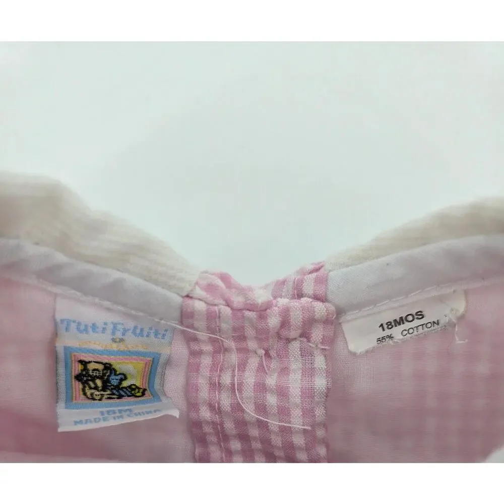Vintage‎ Cottagecore Fairycore Tutti Frutti Pink Gingham Dress Bloomers Set